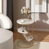 3-Tiered Shelf Sintered Stone Top & Metal Frame with White & Gold End Table
